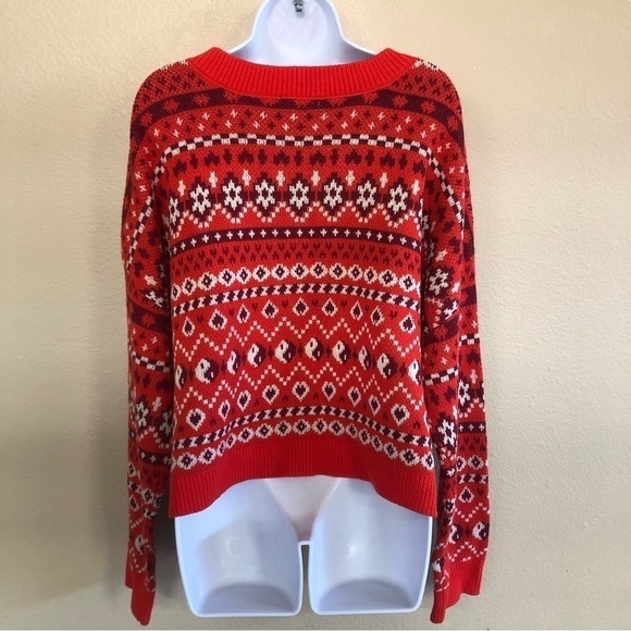 NWT BP. Crafted Cropped Sweater In Red Scarlet Holiday Fairisle Plus Size 3X - Picture 3 of 11